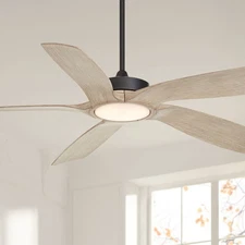 56" Casa Vieja Mach-5 Black and White Oak LED Damp Fan with Remote