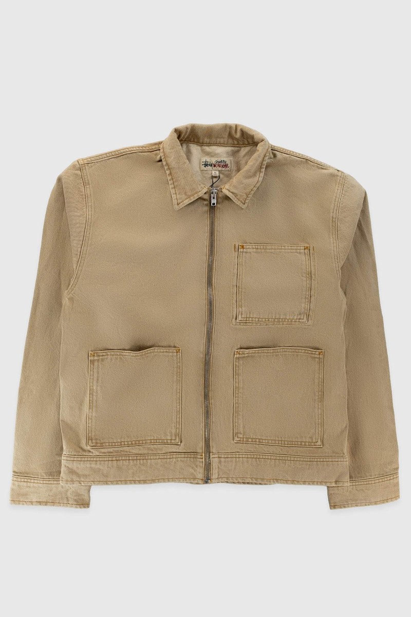 Stussy Denim Zip Work Jacket (L） Stussy Zip Work Jacket Denim - Sand | eBay