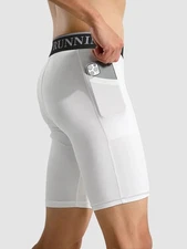 MEETHOO Men's Compression Shorts with Pocket Moisture-Wicking Underwear White