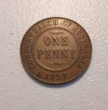1933 Commonwealth of Australia 1 Penny Coin - King George V