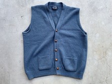 Vintage Jantzen Blue Knit Sweater Vest Wooden Button Wool Blend USA 2 Pocket XL