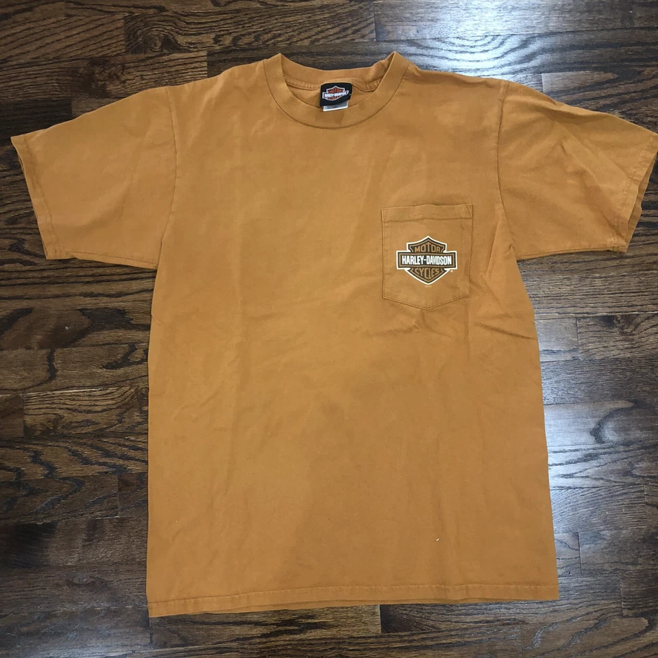 Camiseta Harley-Davison Jamestown Califórnia tamanho grande laranja queimado - Imagem 4 de 4