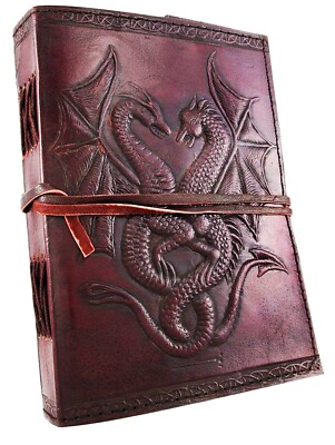 Double Dragon Blank Page DIARY JOURNAL NOTEBOOK ~ Handcrafted Handmade Leather