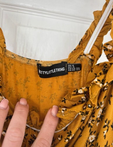 PLT Mustard Ditsy Floral Print Ruched Strap Cup Detail Shift Dress size 8 - Picture 5 of 6