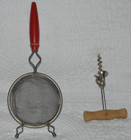 Vintage Red Wood Handle Strainer 10-3/4" and Wooden Handle Corkscrew with Bell — photo 4