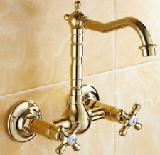 Gold Color Brass Kitchen Faucet Wall Mount Bathroom Sink Vessel Mixer Tap 2sf101