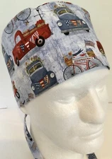 Patriotic Truck Lined Medical Surgery Skull Scrub Hat Chef Dental Chemo Cap