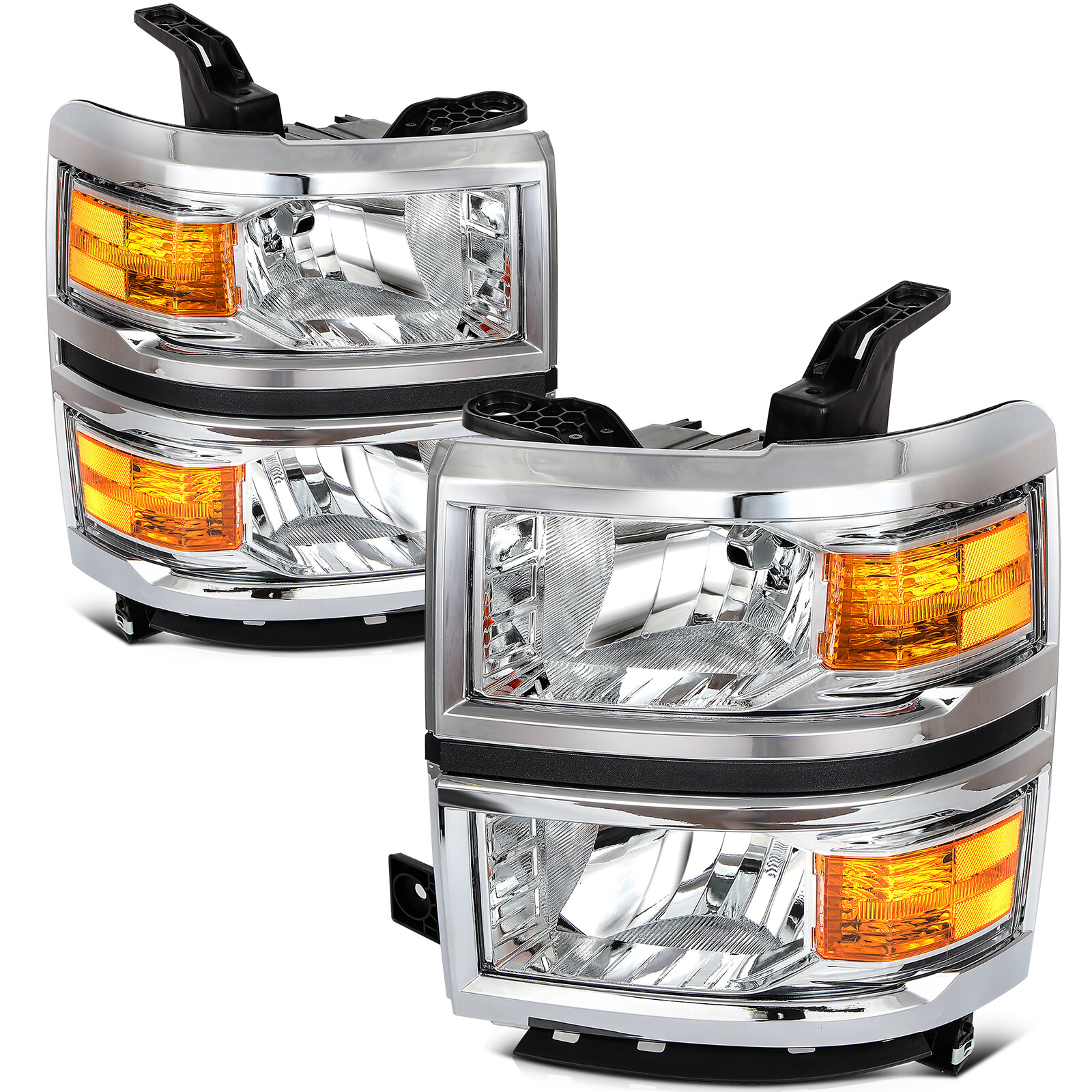 Chrome Housing Headlights For 2015 2014 Chevy Silverado 1500 w/Amber Corner Lamp