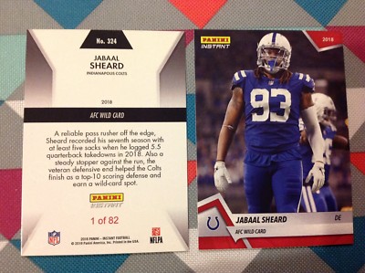 Jabaal Sheard Colts #324 Red Vers Playoffs 2018 Panini Instant AFC WILD CARD