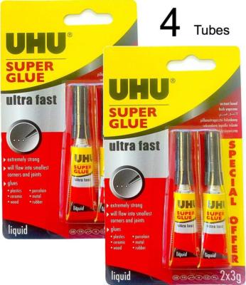 UHU Super Glue Liquid Extra Strong Adhesive All Purpose Wood Plastic Metal 4 Set