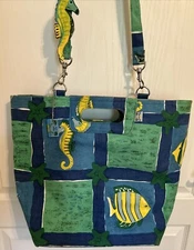 Sun N Sand Beach Pool Bag Extra Large Tote Blue/Green Ocean Seahorses Fish Strap