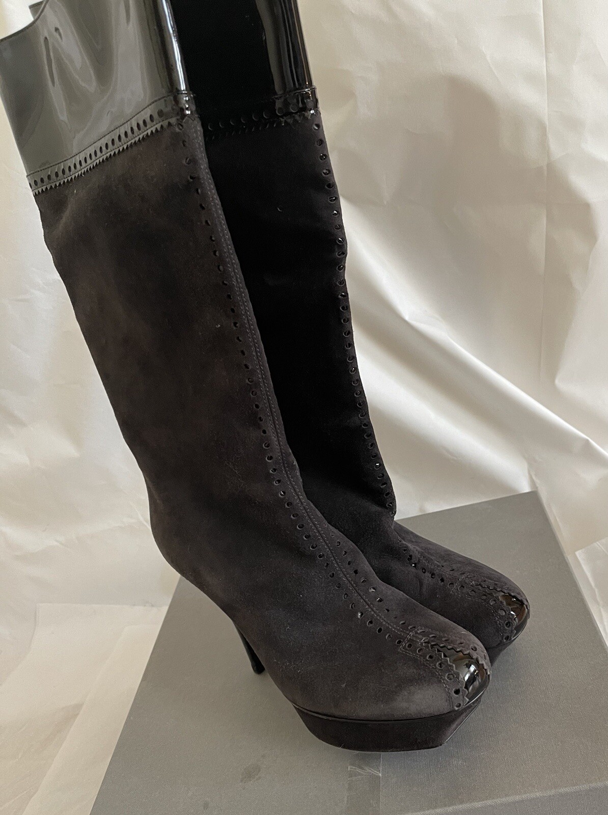 Nuovo! Stivali tributo YSL Yves Saint Laurent grigio pelle scamosciata 39