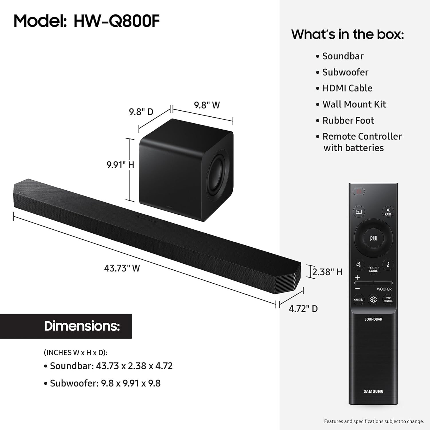 Samsung 5.1.2 Channel Q-Series Dolby Atmos Soundbar with Subwoofer *HWQ800F