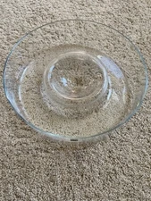 Krosno Poland Chip and Dip Glass Bowl Tray  Holder Hand Blown 11" by 3"