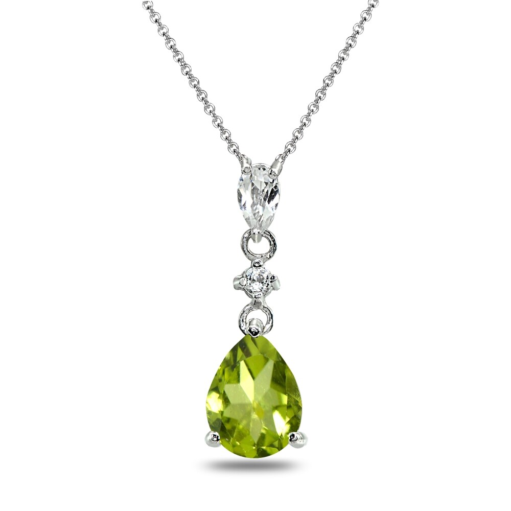 Teardrop Peridot & White Topaz Dangling Sterling Silver Drop