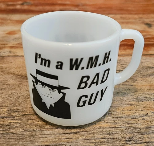Vintage Anchor Hocking USA Oven-Proof White MIlk Glass Bad Guy Coffee Cup WMH