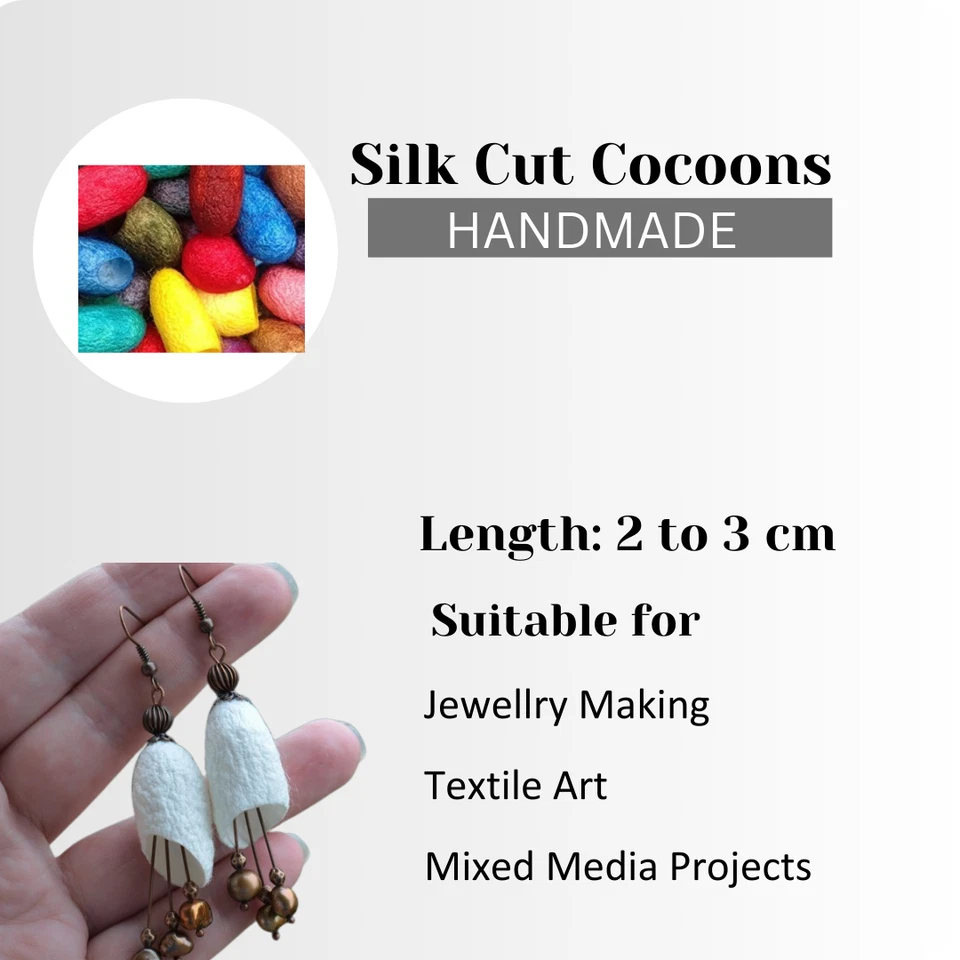 Hand Dyed Silk Cocoons, Silk Cut Cocoons, Mulberry Silk Fibres – Pack of 40 - Image 3 of 4