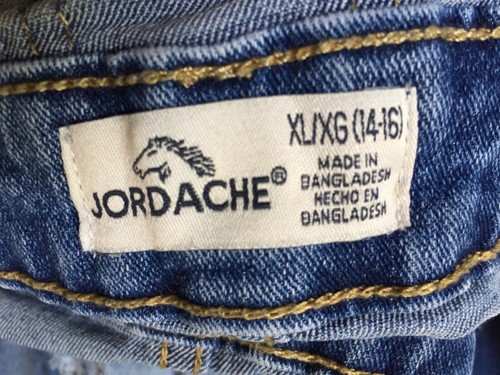 JORDACHE Size XL (14-16) Girls SHORTALLS Blue Jeans Overall Shorts 28”x 3” - Picture 2 of 20