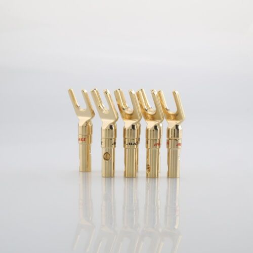 4x Audio Spade Speaker Y Fork Connectors Plugs-Gold Plated Cable Terminal Ends - Picture 1 of 12