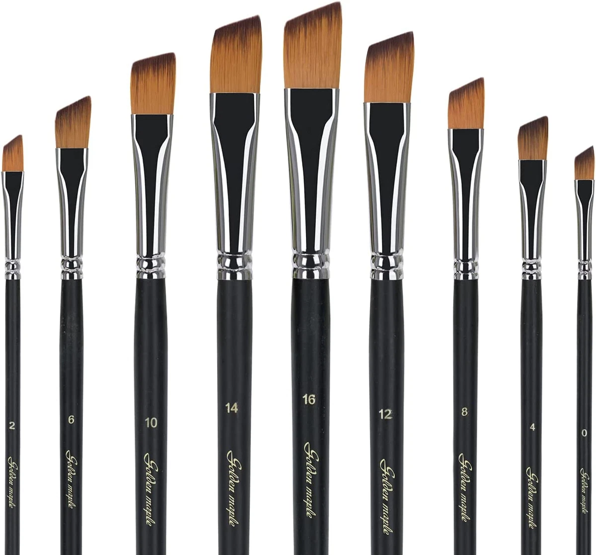 Angular Paint Brush 9PC Oblique Tip Nylon Hair Long Handle Angled