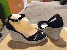 Womens Size 9 Christian Siriano for Payless Canvas Black Espadrille Wedge Shoes