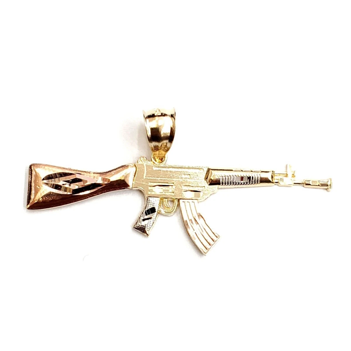 14k multi color Gold AK 47 machine gun military rifle Pendant charm gift 3.9g