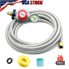 12ft High Pressure Adjustable Propane Gas Regulator Hose Indicator, Stainless 