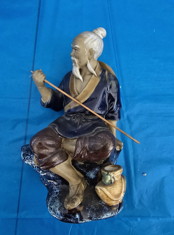 Lot of 4 Vintage Chinese Shiwan Mudman Pottery Fisherman Figurines