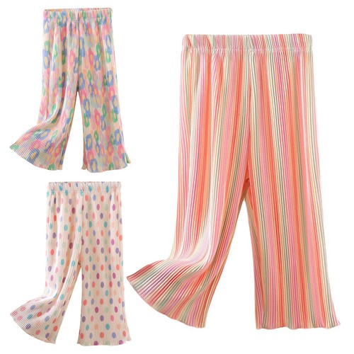 Kids Girls Elastic Waist Wide Leg Loose Pants Colorful Print Casual Pants Summer