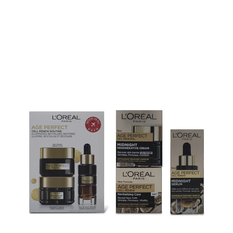 L'Oreal Age Perfect Cell Renew 50ml Day & Night Moisturiser Cream 30ml Serum Set