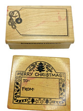 Merry Christmas Rubber Stamp To: From: Wood Mount