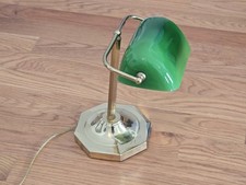Vintage Brass Bankers Desk Library Students Table Lamp Green Glass Shade Works