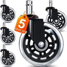 Office Chair Wheels for Casters - 3" Rubber Wheels for Computer Gaming Desk C...