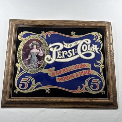 Pepsi Cola Vintage 70s A Nickel Drink Worth A Dime Gibson Girl Framed Sign 