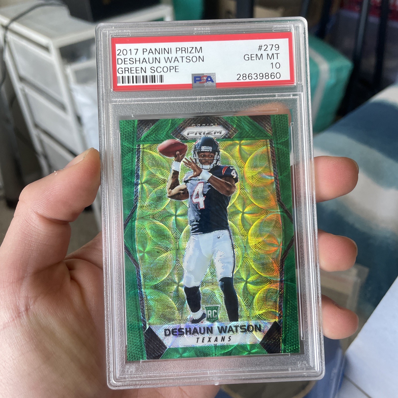 DESHAUN WATSON 2017 PANINI PRIZM GREEN SCOPE PRIZM ROOKIE RC /99 PSA 10