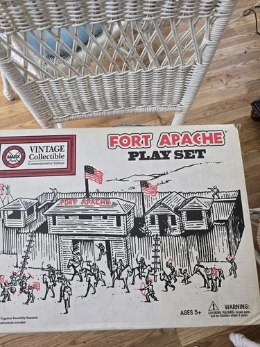 Marx Fort Apache Vintage Plastic Play Set with Figures, Horses, Teepees, Wagon