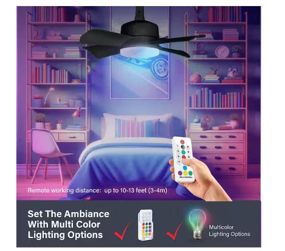 Bell + Howell 15.7" Matte Black Ceiling Fan Remote RGB CCT LED Light Socket - Image 2 of 4