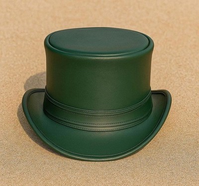 Green Leather Steampunk Top Hat: Gothic cosplay Victorian costume hat