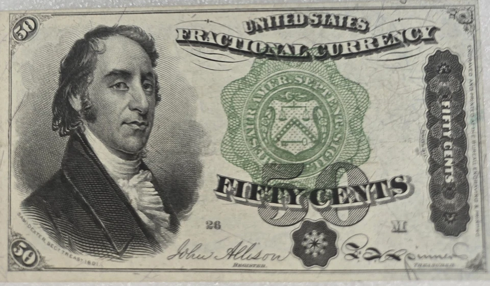 50 Cent US Fractional Currency, 4th. Series 1863 Fr. 1379 AU Gem Green Seal 26 - Image 2 of 4