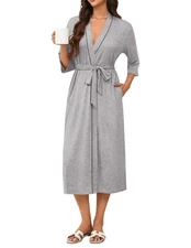 Women Kimono Robes Lightweight Long Bathrobe Knit Soft Sleepwear Casual Loung...