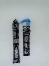 michele black and shiny silver leather watch band strap 18MM