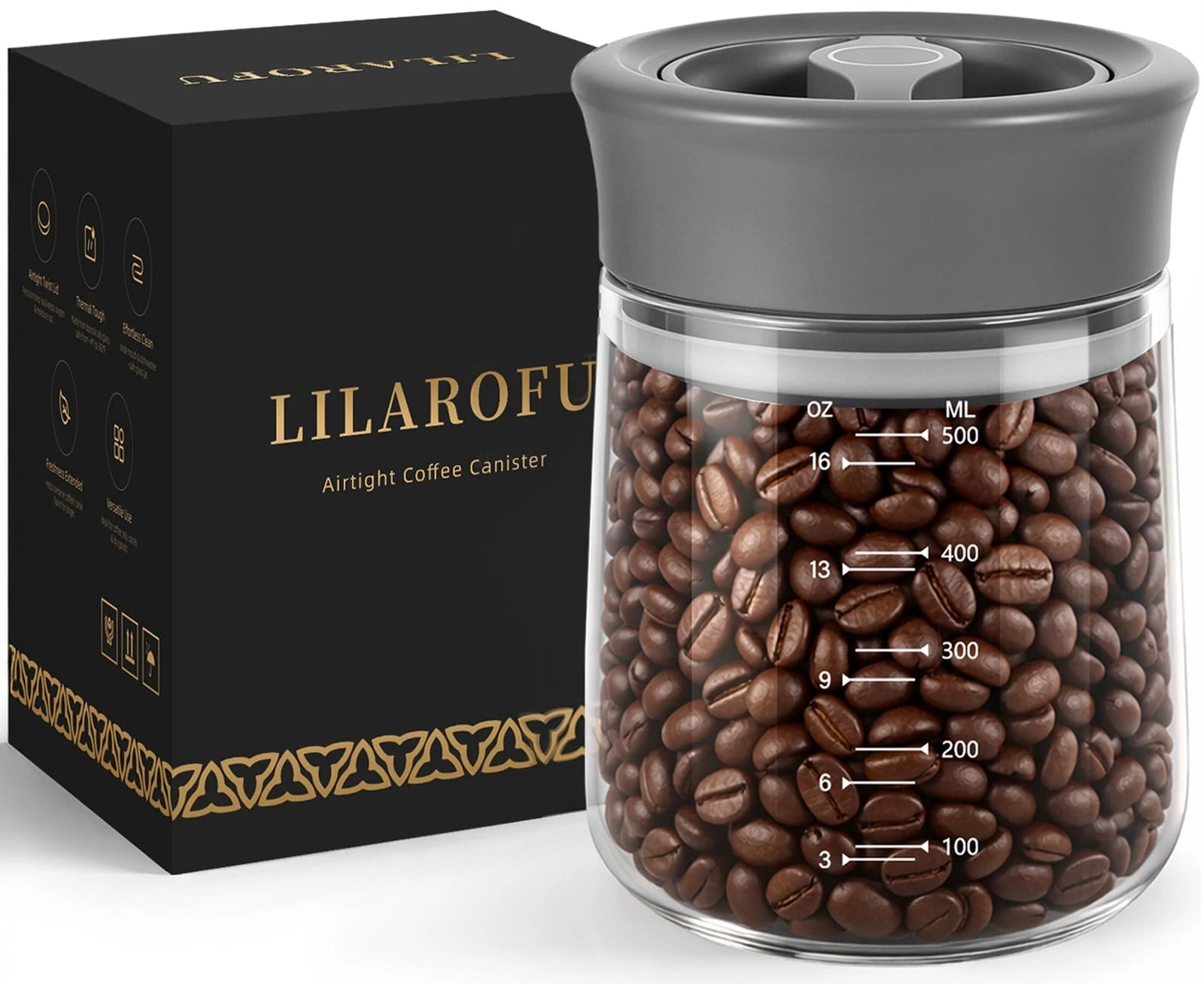 Coffee Canister, Glass Jars with Airtight Lid, Kitchen Food Storage Container...