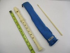 AULOS 203A-E Recorder with Cleaning Rod and Blue Cinch Fabric Case Japan EC