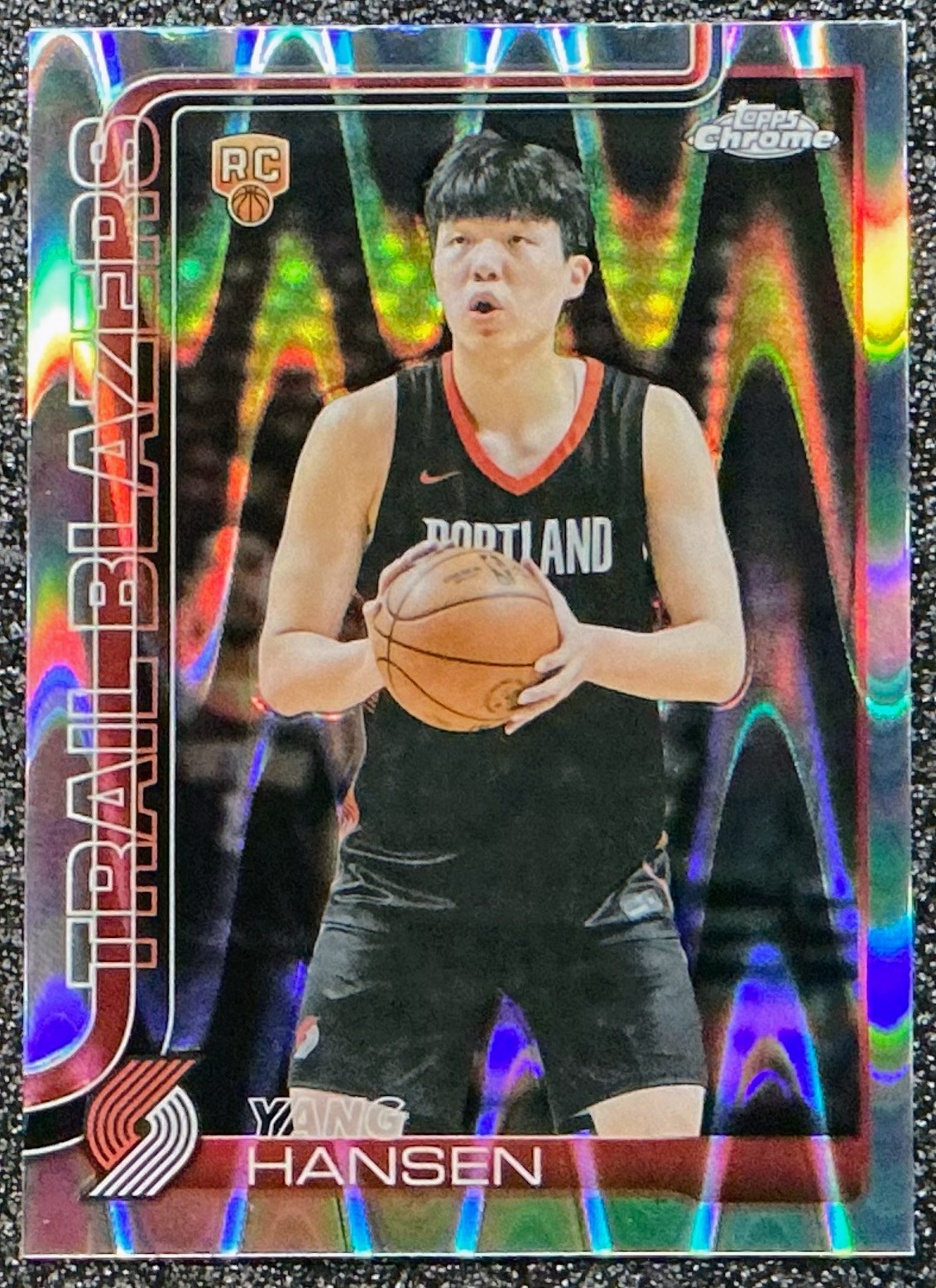 Yang Hansen 2025-26 Topps Chrome #266 RayWave Refractor (RC) Trail Blazers