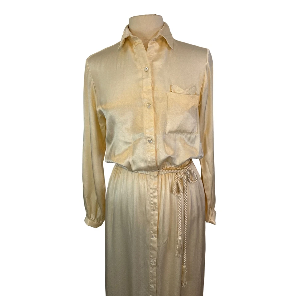 Oggee Lillie Rubin Vintage 70s White Satin Maxi Dress w/ Rope Belt 36 Bust - Image 2 of 4
