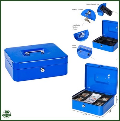 Jssmst Cash Box with Tray - Cash Box with Key Lock Safe Money Box with Cash Tray