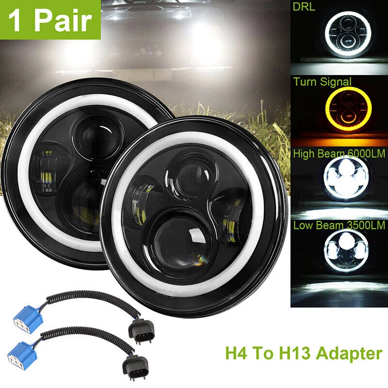For Hummer H2 H3 H3T 06-10 7" LED Headlights 4" Fog Lights Combo Halo Angel Eyes - Image 3 of 4