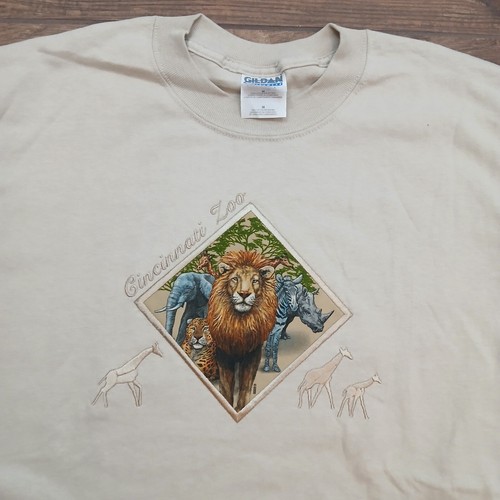 Cincinnati Zoo Hemd Herren Large hellbraun Löwe bestickt Gildan Ultra Baumwolle Tier - Bild 2 von 8