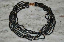 VINTAGE GUMPS ONYX 14k GOLD FINE JEWELRY NECKLACE STRAND TORSADE SHOU LONG LIFE