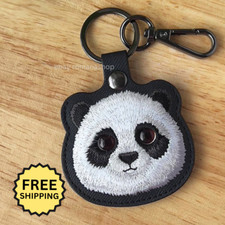 Embroidered Panda Leather Airtag Holder Luxury Airtag Case Bag Charm Keychain